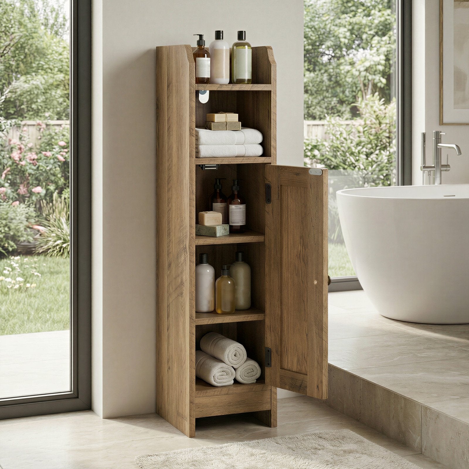 Badezimmerschrank klein, Badschrank schmal, stehend