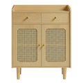 Sideboard mit Türen in Rattan-Optik, Aufbewahrungsschrank mit Schubladen, Boho-Stil