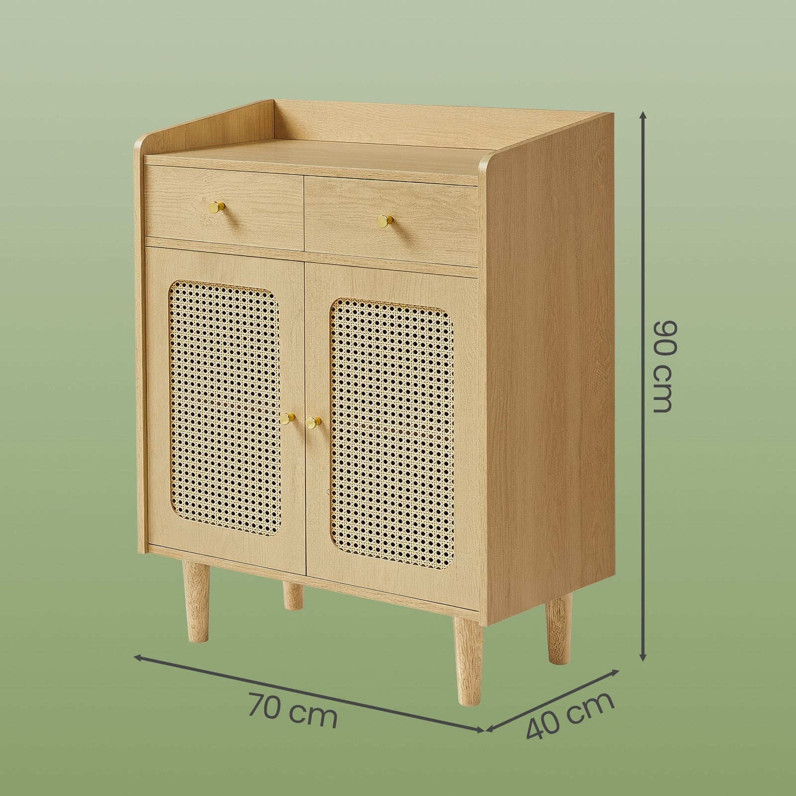 Sideboard mit Türen in Rattan-Optik, Aufbewahrungsschrank mit Schubladen, Boho-Stil
