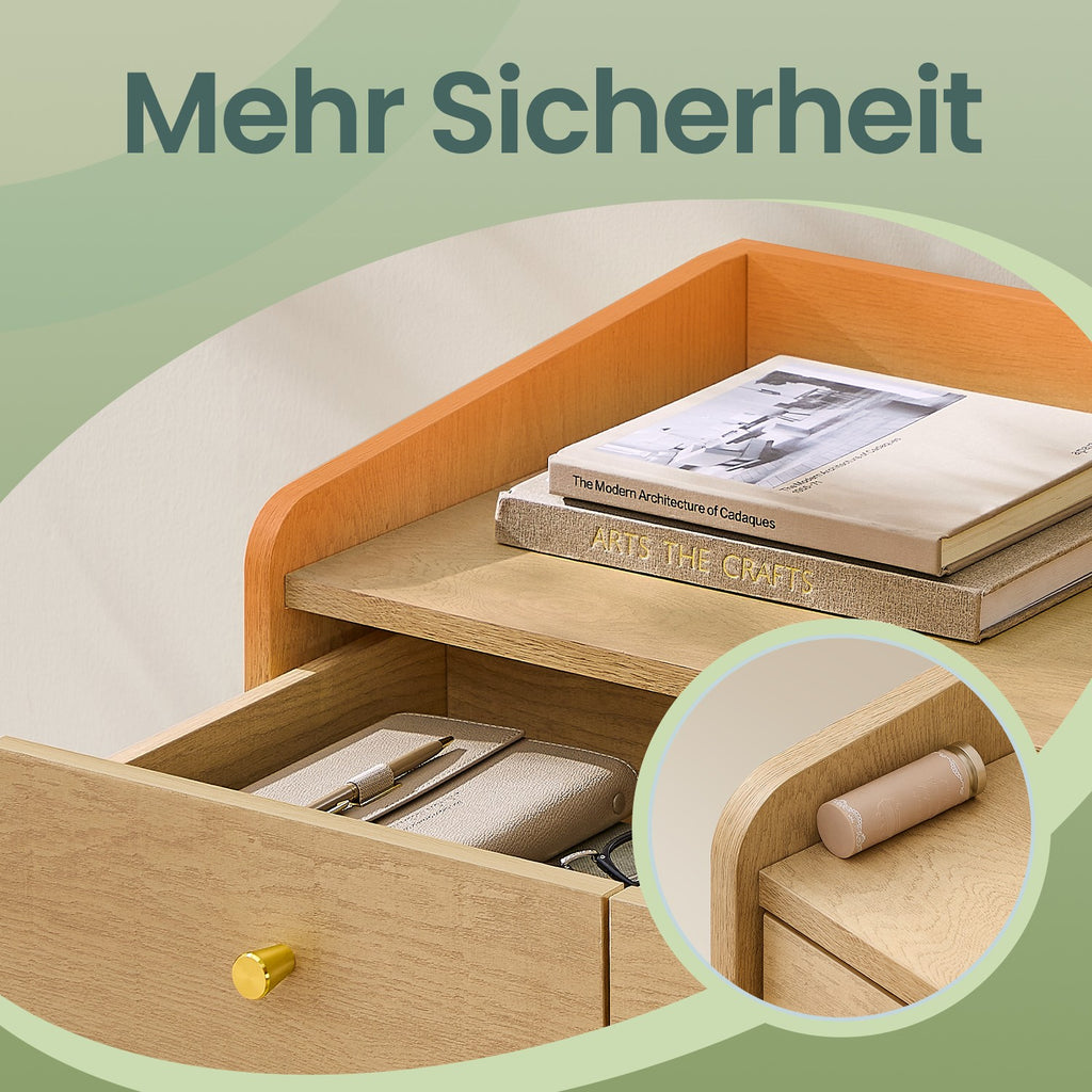 Sideboard mit Türen in Rattan-Optik, Aufbewahrungsschrank mit Schubladen, Boho-Stil