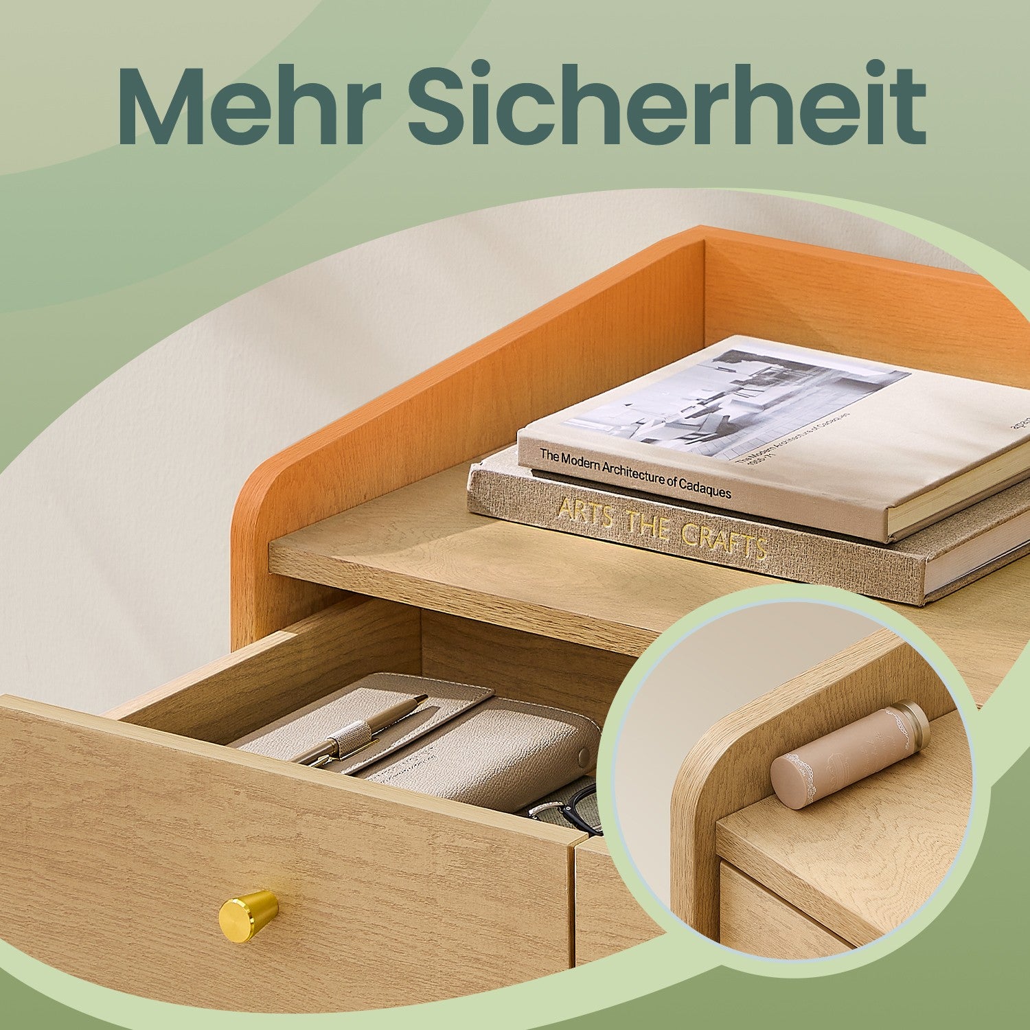 Sideboard mit Türen in Rattan-Optik, Aufbewahrungsschrank mit Schubladen, Boho-Stil