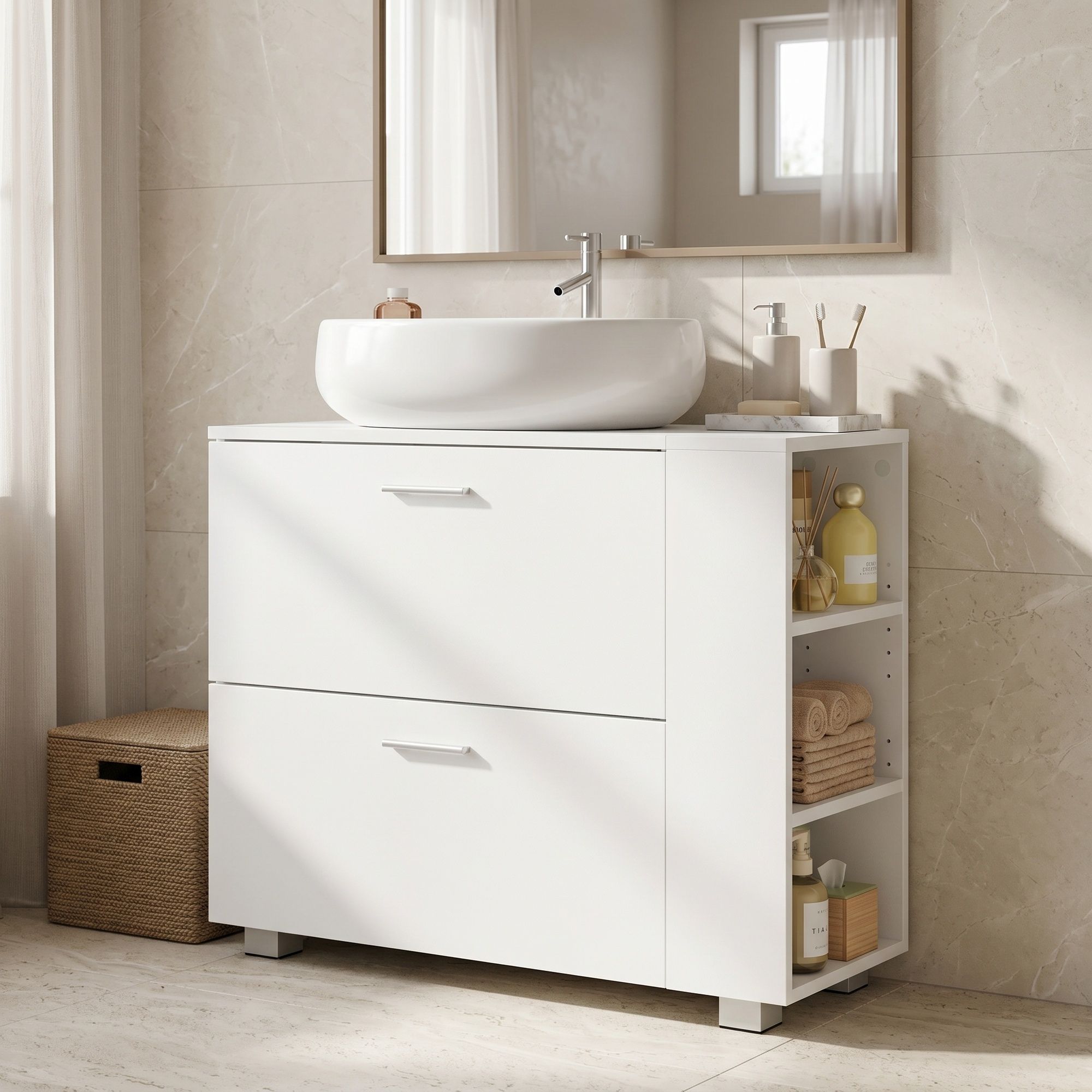 Waschbeckenunterschrank, offene Fächer, Badschrank