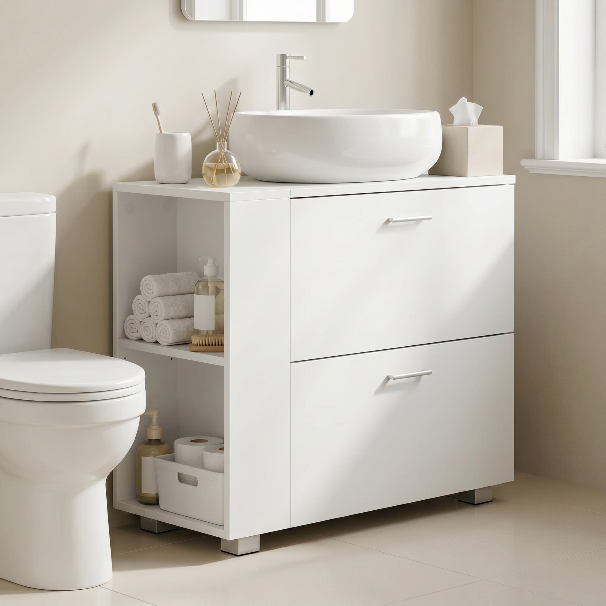 Waschbeckenunterschrank, offene Fächer, Badschrank
