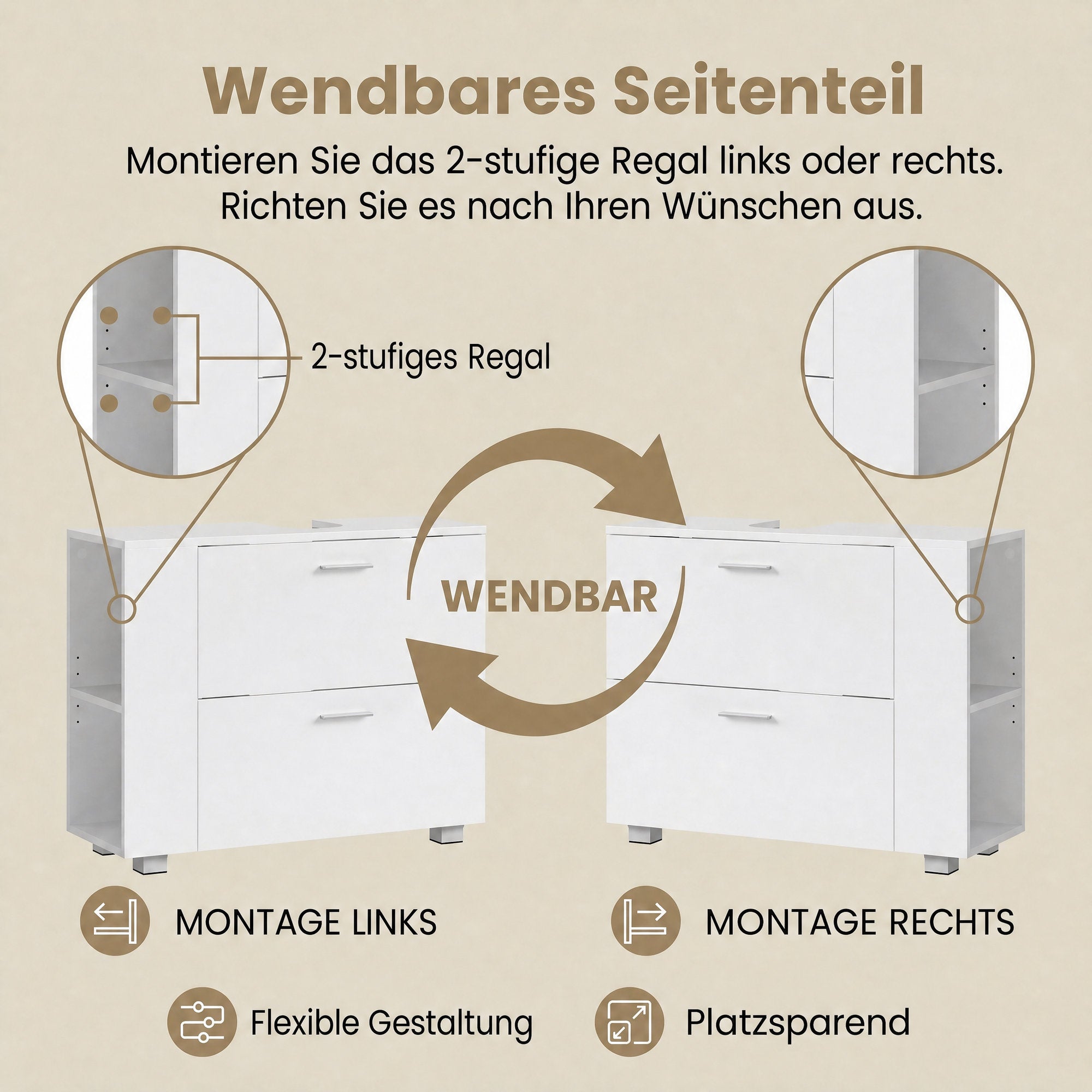 Waschbeckenunterschrank, offene Fächer, Badschrank