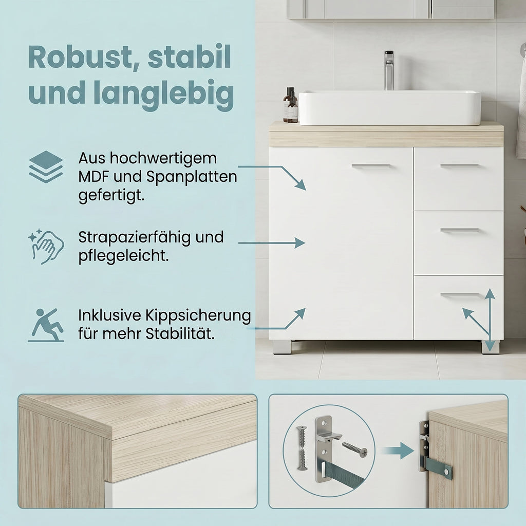 Waschbeckenunterschrank, Badezimmerschrank, 3 große Schubladen