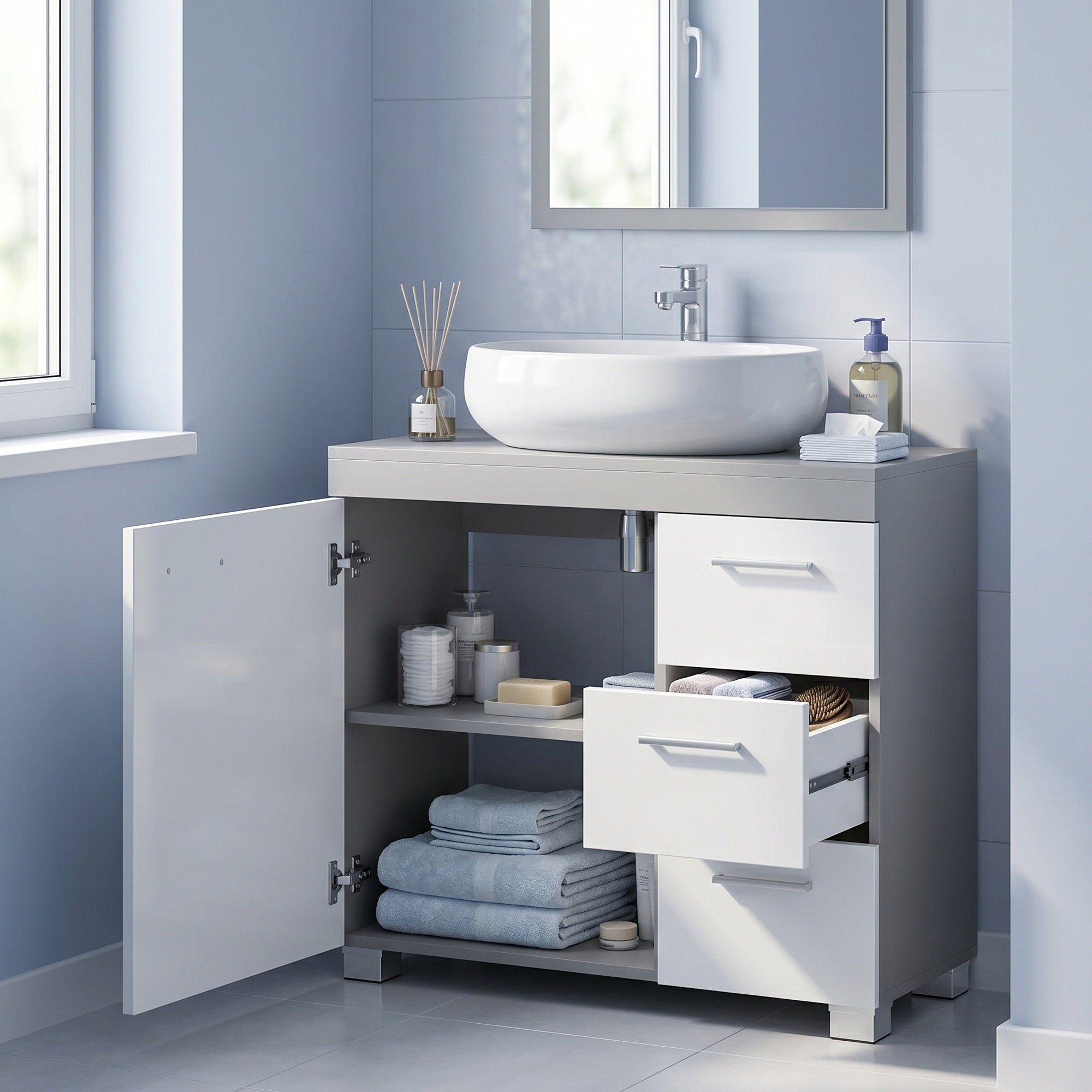 Waschbeckenunterschrank, Badezimmerschrank, 3 große Schubladen