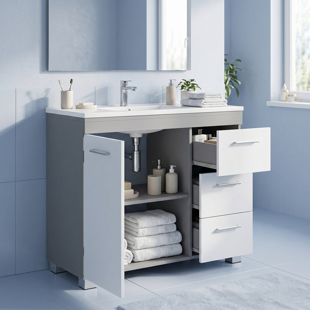 Waschbeckenunterschrank, Badezimmerschrank, 3 große Schubladen