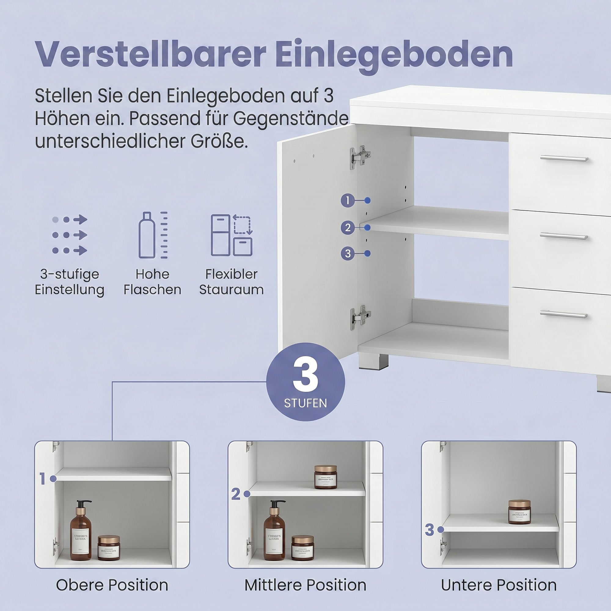 Waschbeckenunterschrank, Badezimmerschrank, 3 große Schubladen