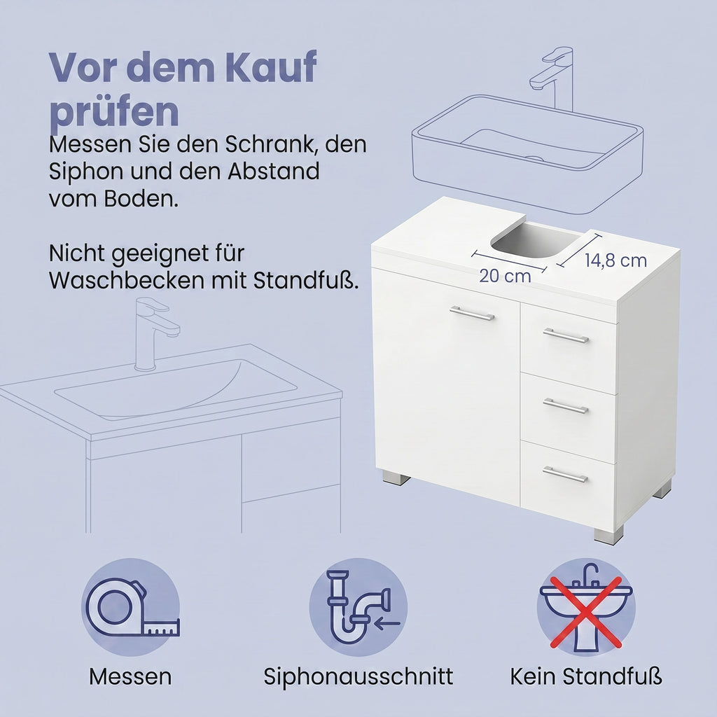 Waschbeckenunterschrank, Badezimmerschrank, 3 große Schubladen