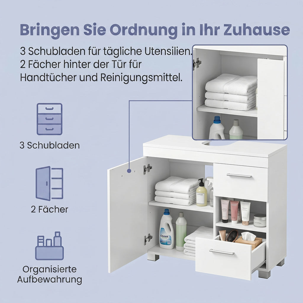 Waschbeckenunterschrank, Badezimmerschrank, 3 große Schubladen