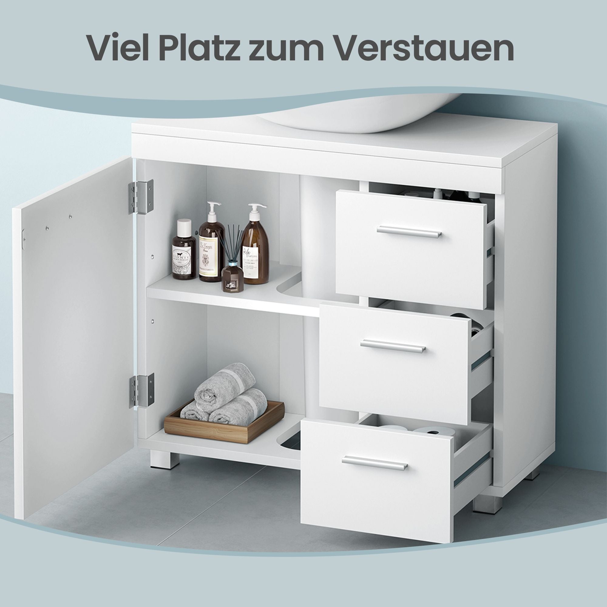 Waschbeckenunterschrank, Badezimmerschrank, 3 große Schubladen