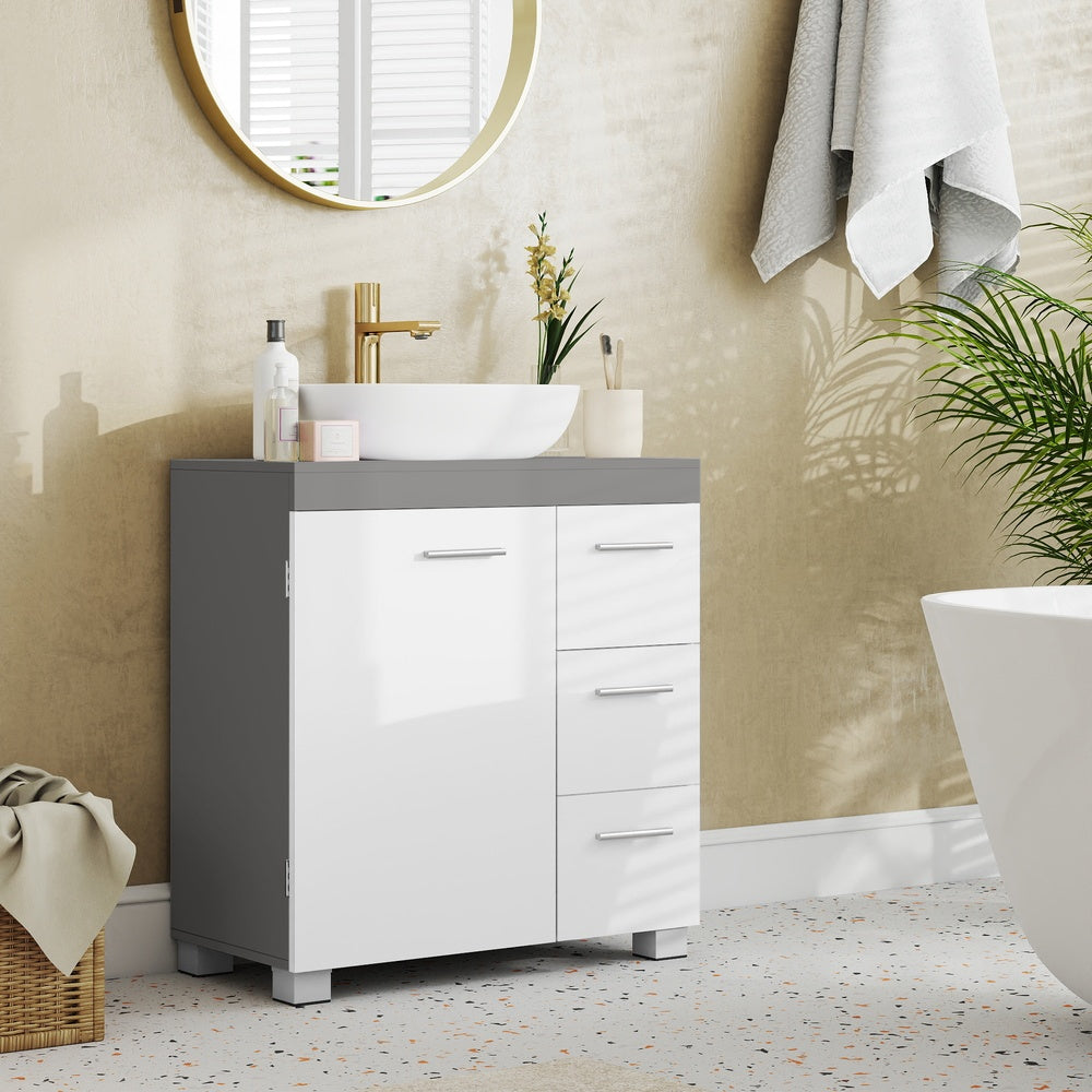 Badezimmerschrank, 30 x 60 x 64 cm, Waschbeckenunterschrank mit Füßen