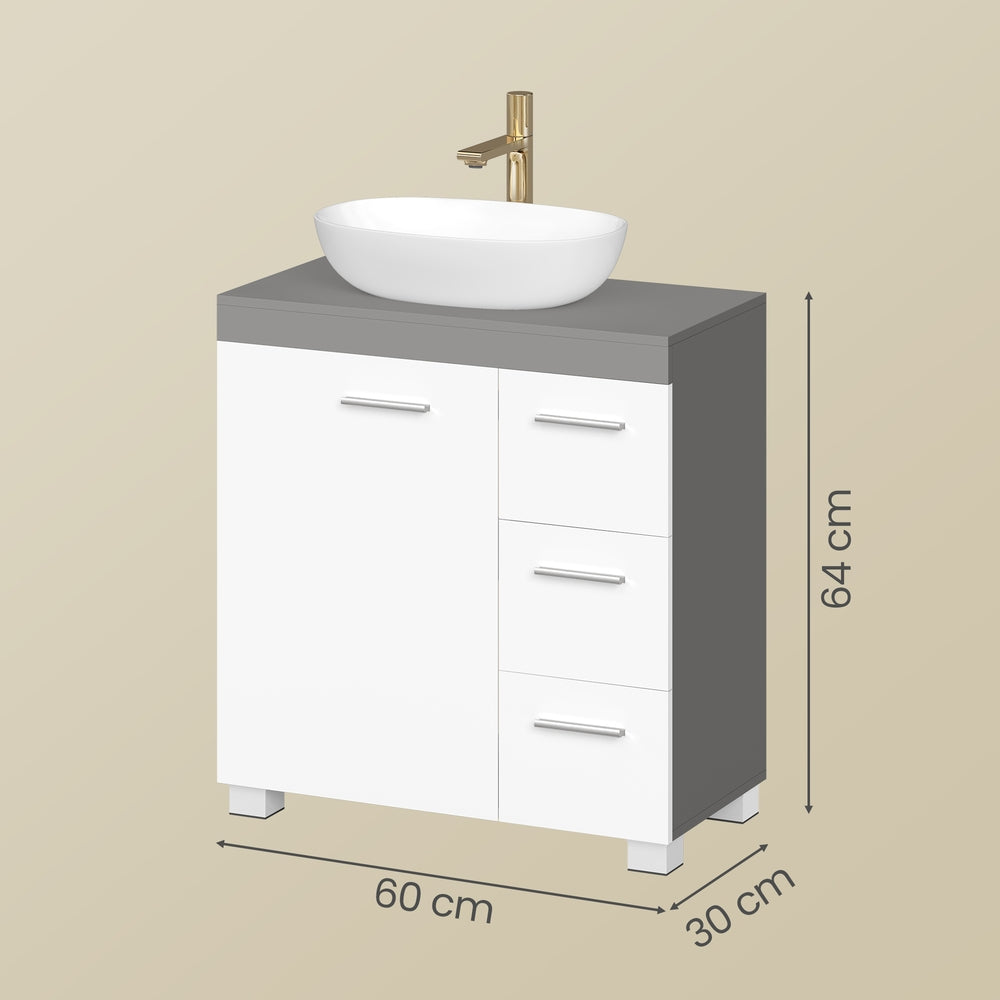 Badezimmerschrank, 30 x 60 x 64 cm, Waschbeckenunterschrank mit Füßen