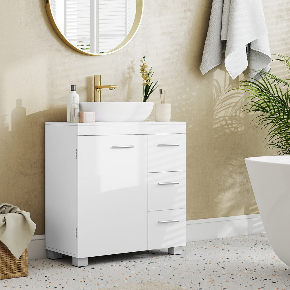 Badezimmerschrank, 30 x 60 x 64 cm, Waschbeckenunterschrank mit Füßen