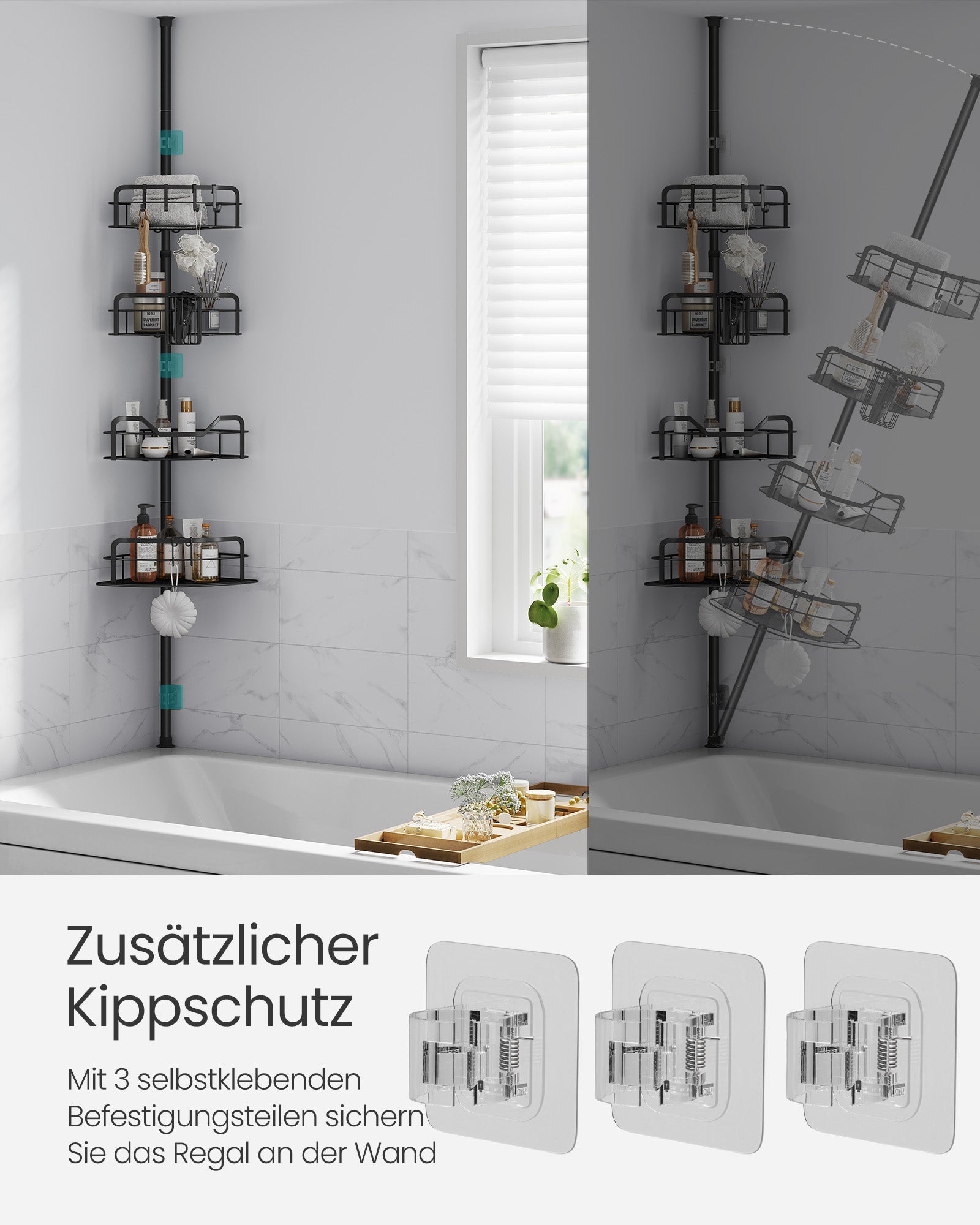 Duschregal höhenverstellbar mit 4 Ebenen tintenschwarz