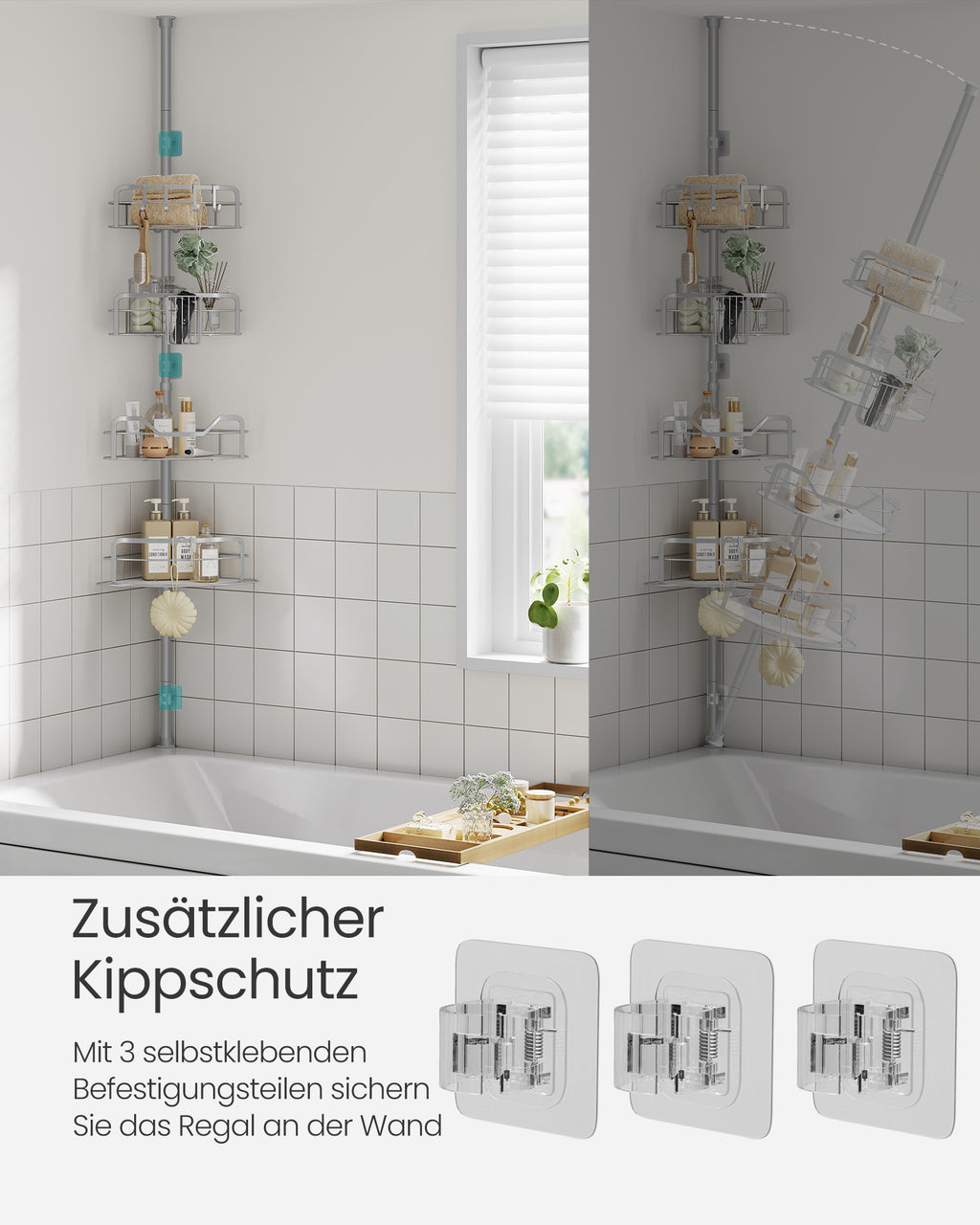 Duschregal Gesamthöhe 80-323 cm mit 4 Ebenen taubengrau