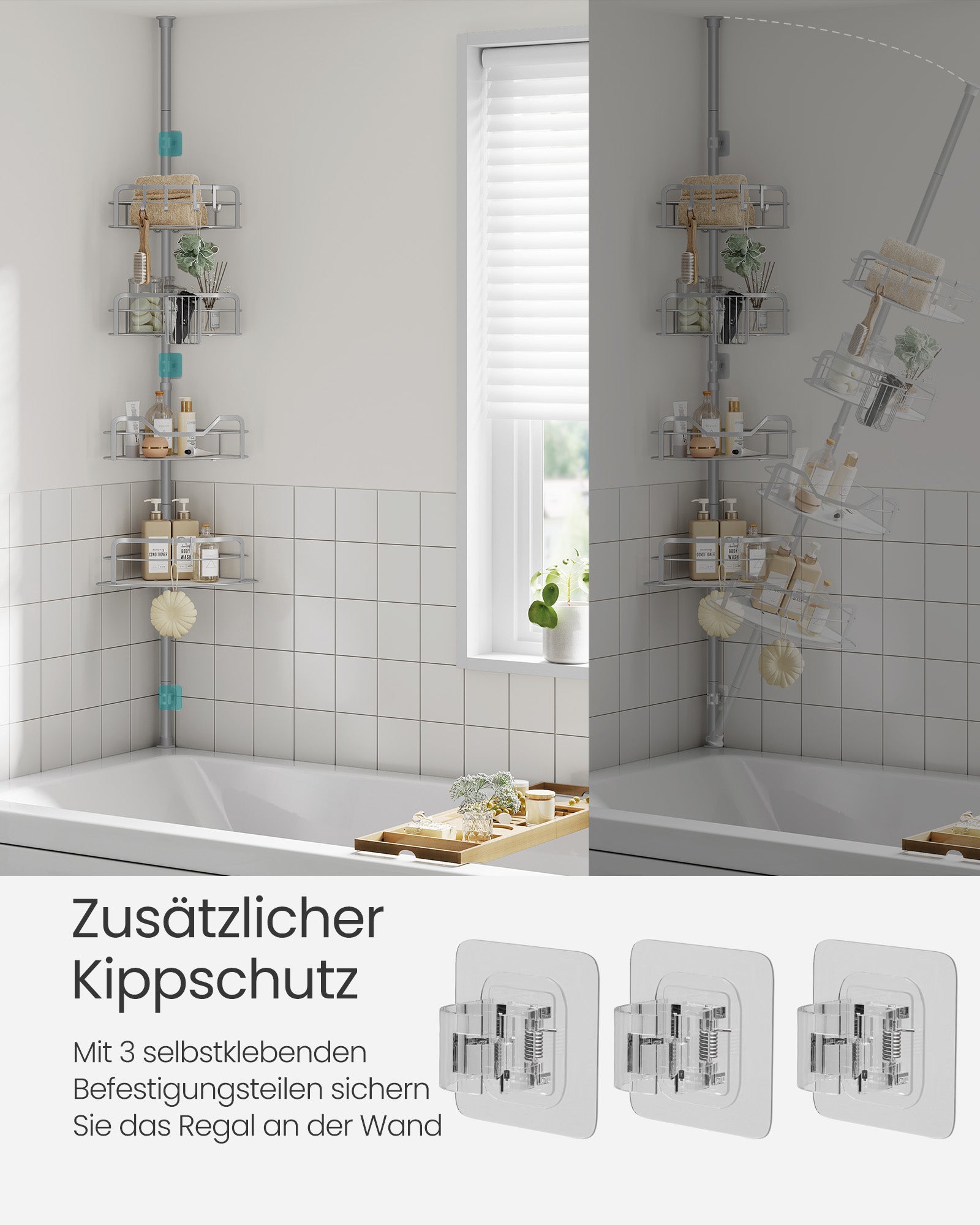 Duschregal Gesamthöhe 80-323 cm mit 4 Ebenen taubengrau
