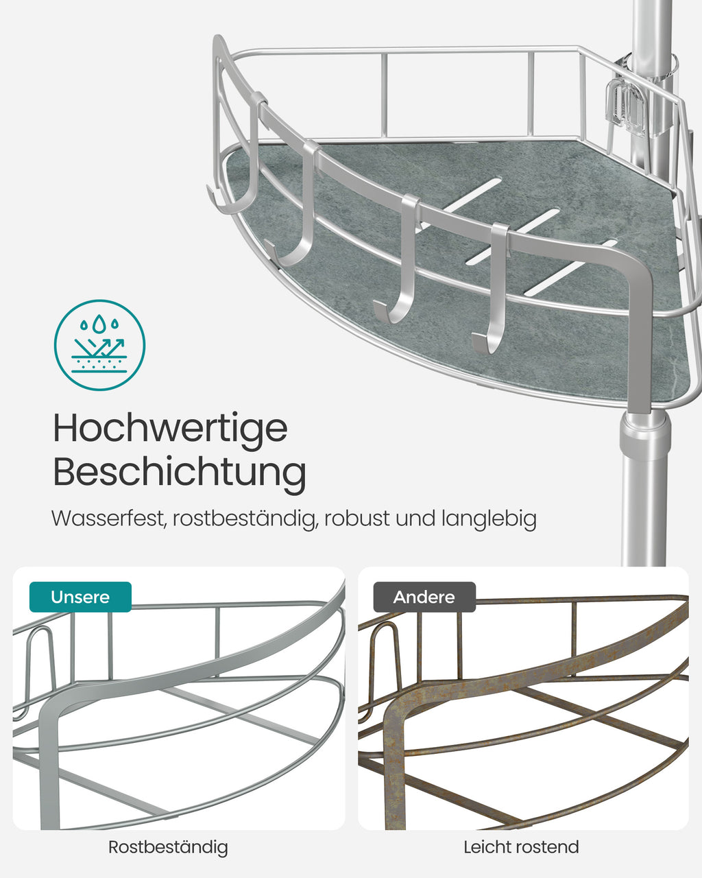 Duschregal Gesamthöhe 80-323 cm mit 4 Ebenen taubengrau