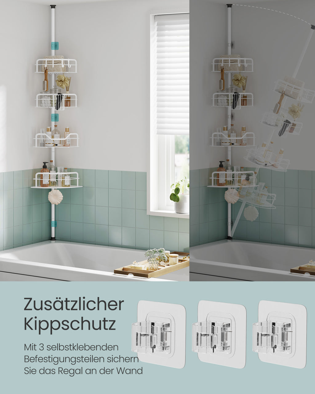 Duschregal Gesamthöhe 80-323 cm mit 4 Ebenen wolkenweiß