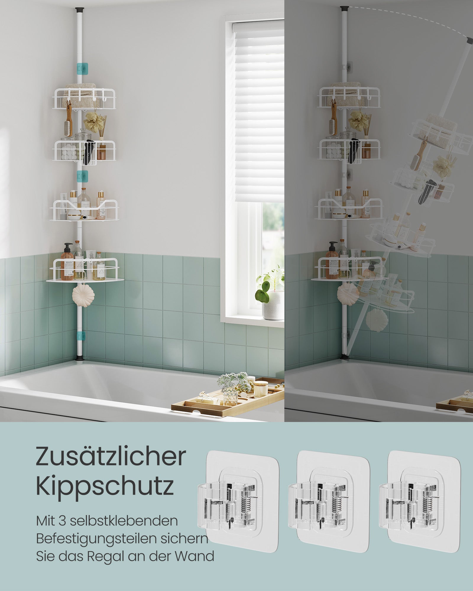 Duschregal Gesamthöhe 80-323 cm mit 4 Ebenen wolkenweiß