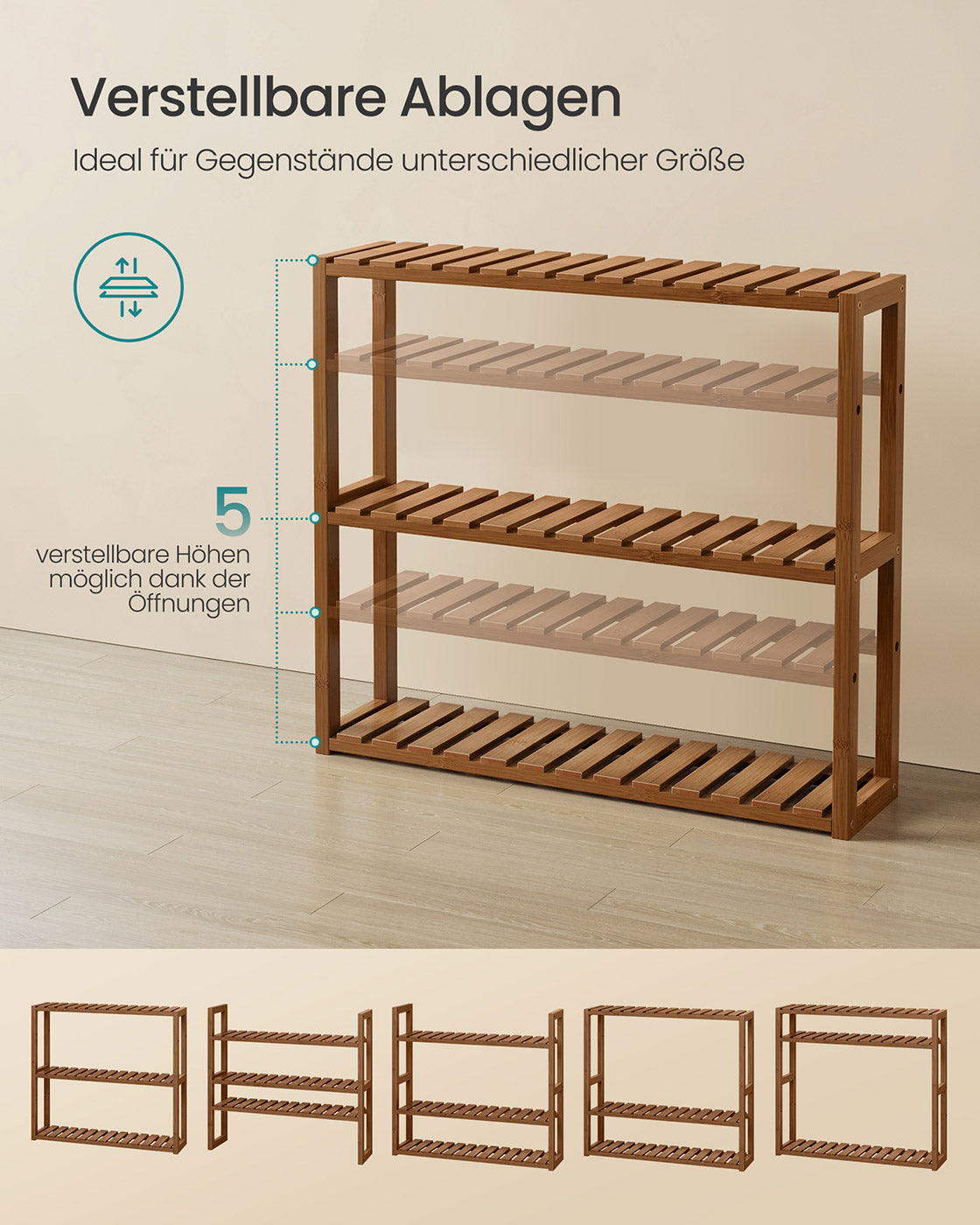 Badregal mit 3 verstellbaren Ablagen 15 x 60 x 54 cm, kaffeebraun