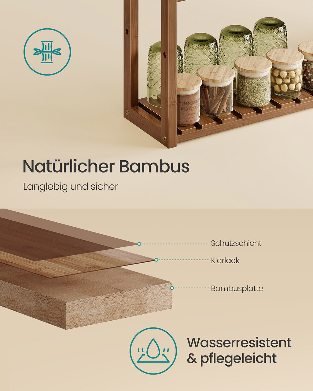 Badregal mit 3 verstellbaren Ablagen 15 x 60 x 54 cm, kaffeebraun