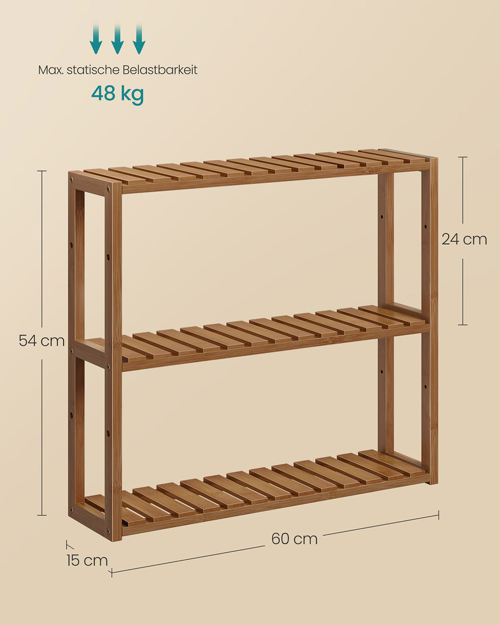 Badregal mit 3 verstellbaren Ablagen 15 x 60 x 54 cm, kaffeebraun