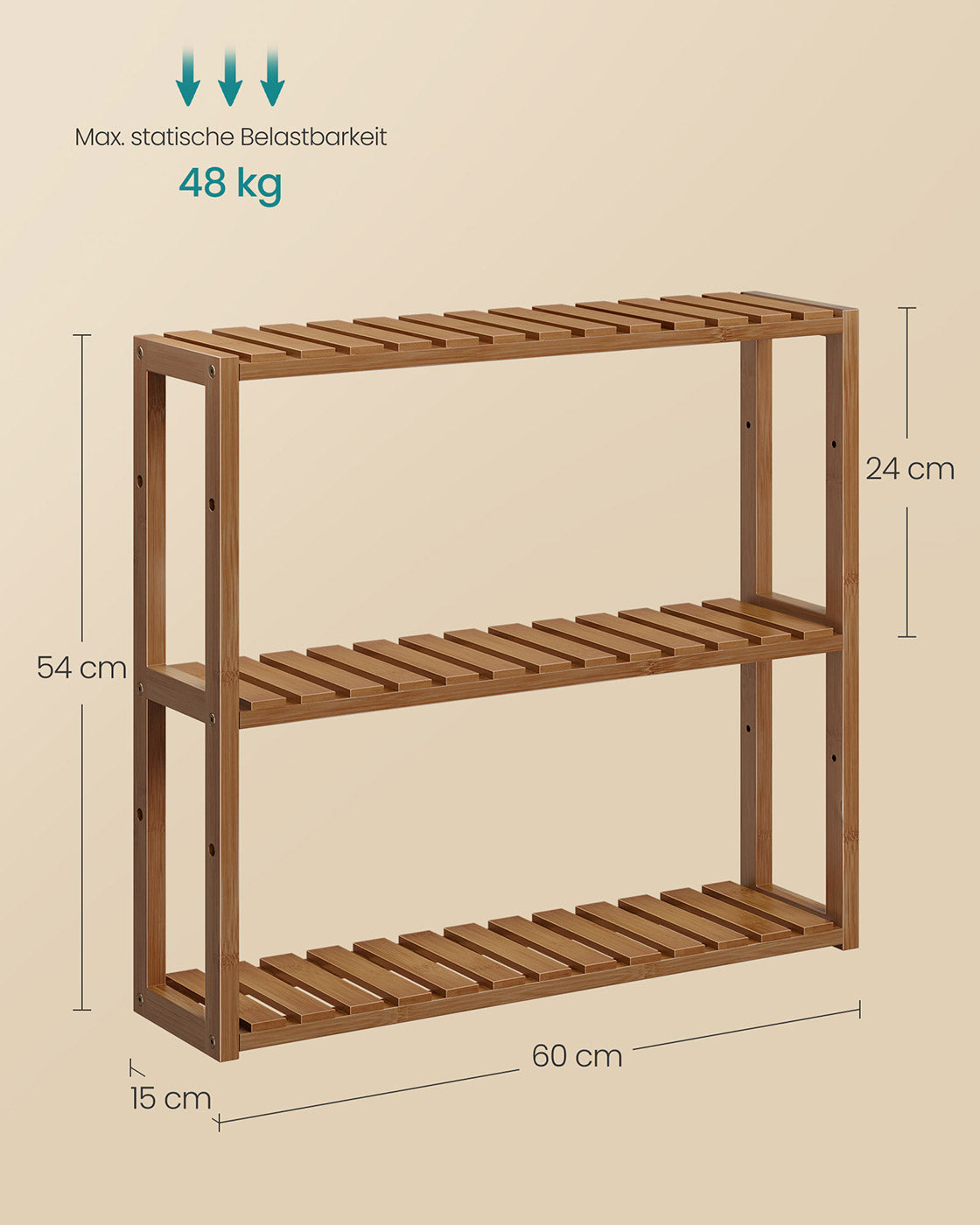 Badregal mit 3 verstellbaren Ablagen 15 x 60 x 54 cm, kaffeebraun