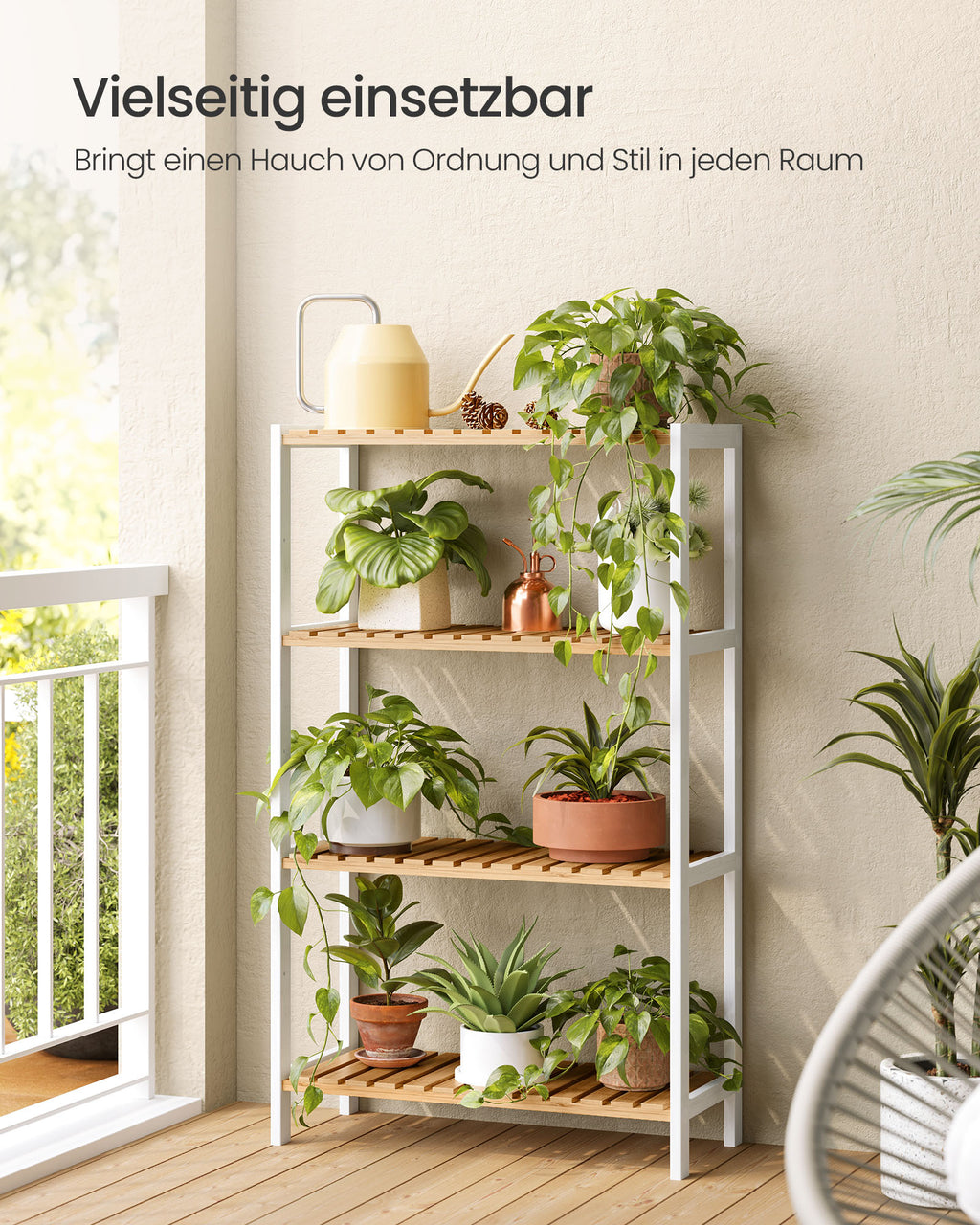 Badezimmerregal aus Bambus 26 x 60 x 100 cm weiß-naturfarben