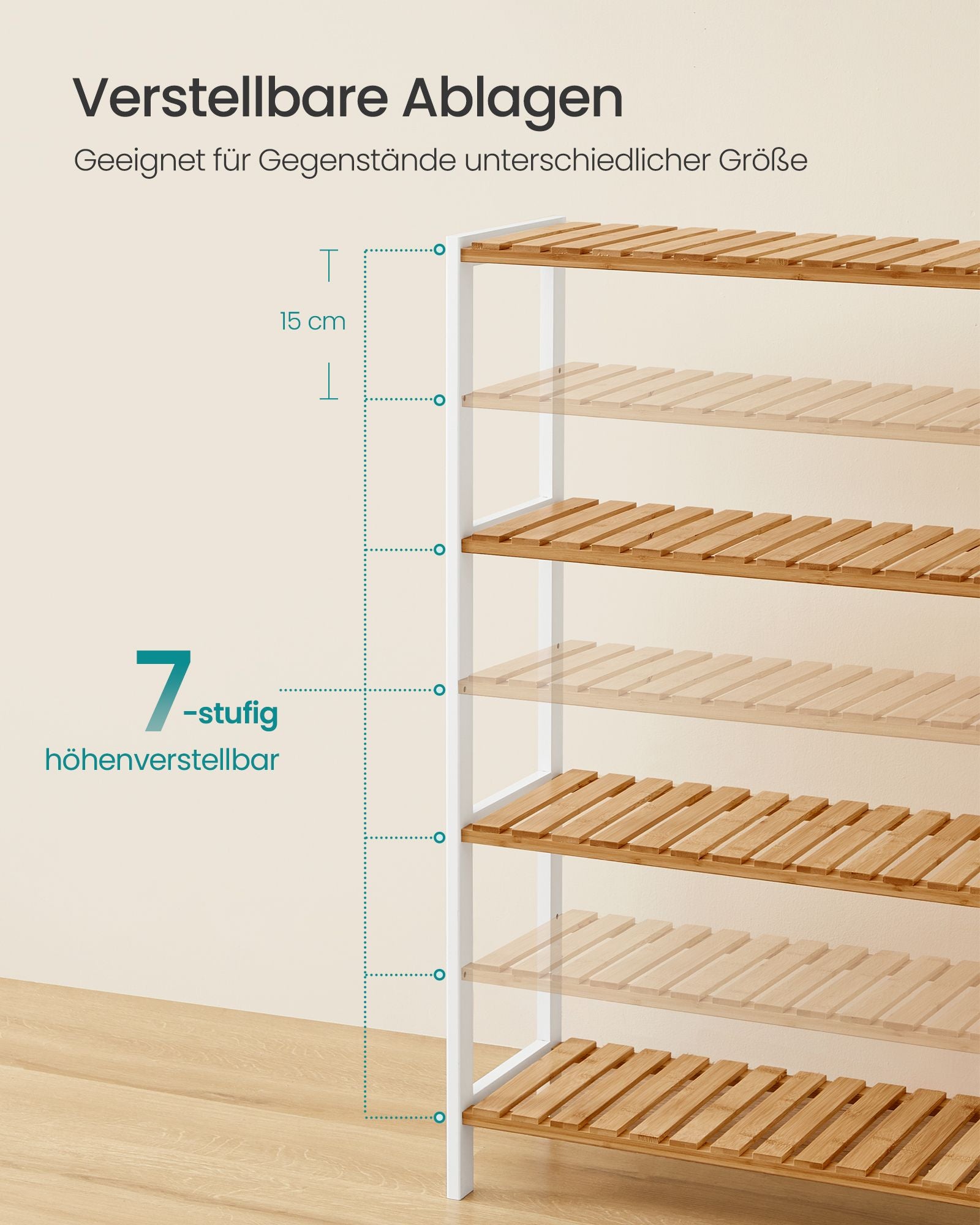 Badezimmerregal aus Bambus 26 x 60 x 100 cm weiß-naturfarben