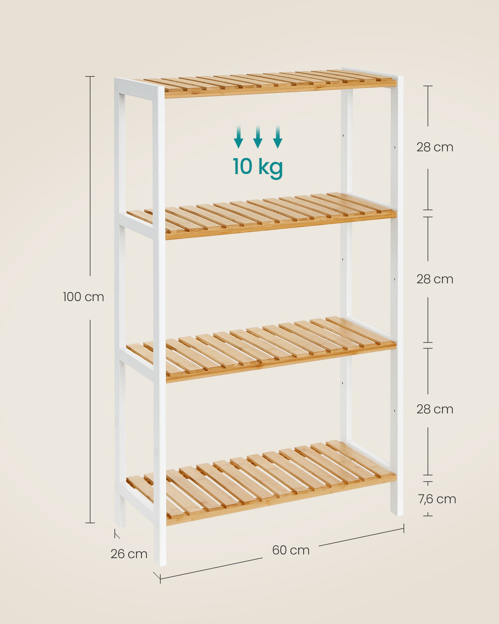 Badezimmerregal aus Bambus 26 x 60 x 100 cm weiß-naturfarben