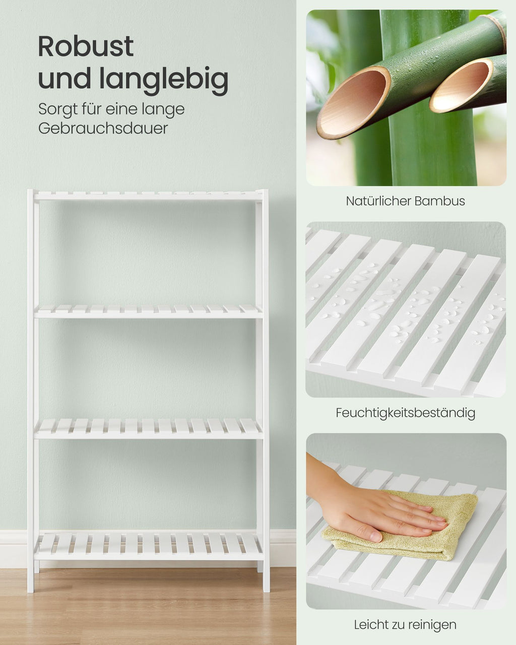 Badezimmerregal aus Bambus 26 x 60 x 100 cm weiß