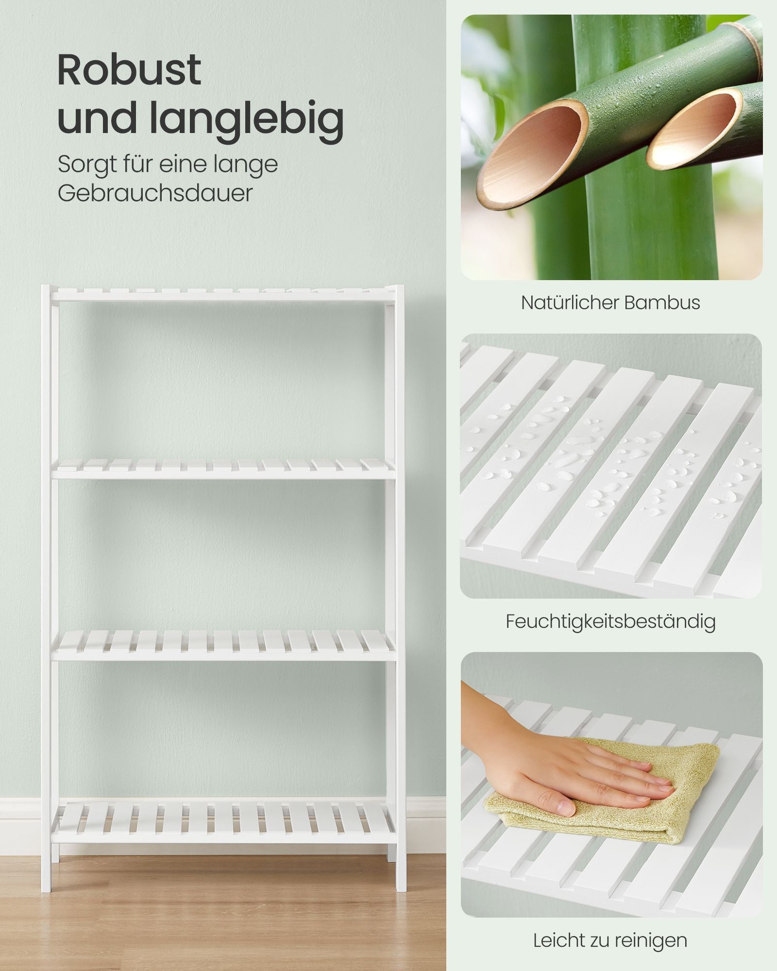 Badezimmerregal aus Bambus 26 x 60 x 100 cm weiß