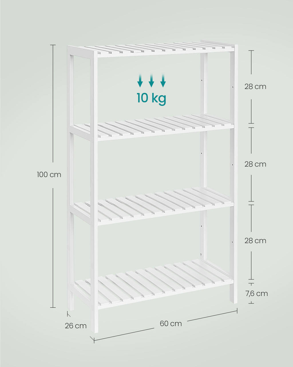 Badezimmerregal aus Bambus 26 x 60 x 100 cm weiß