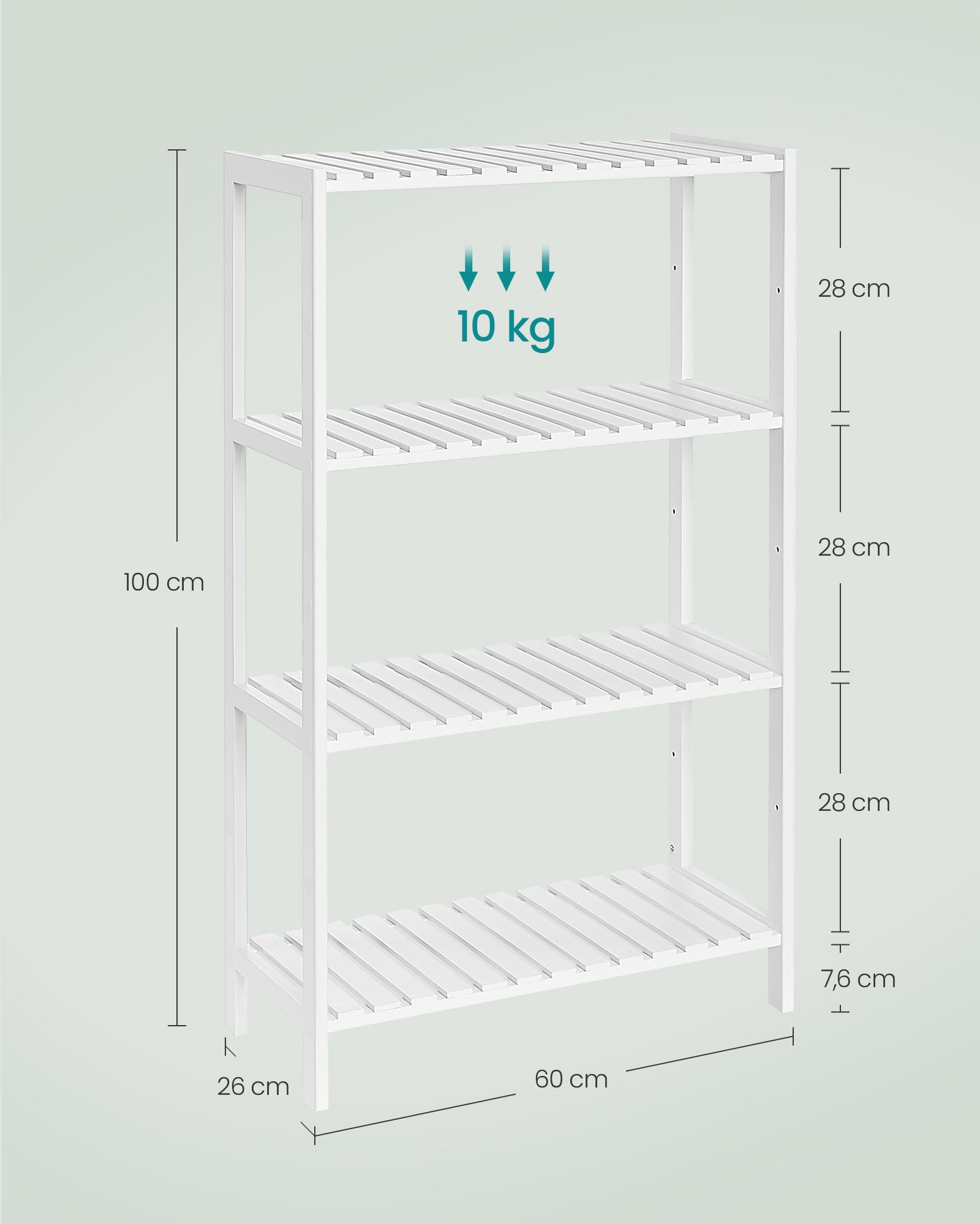 Badezimmerregal aus Bambus 26 x 60 x 100 cm weiß