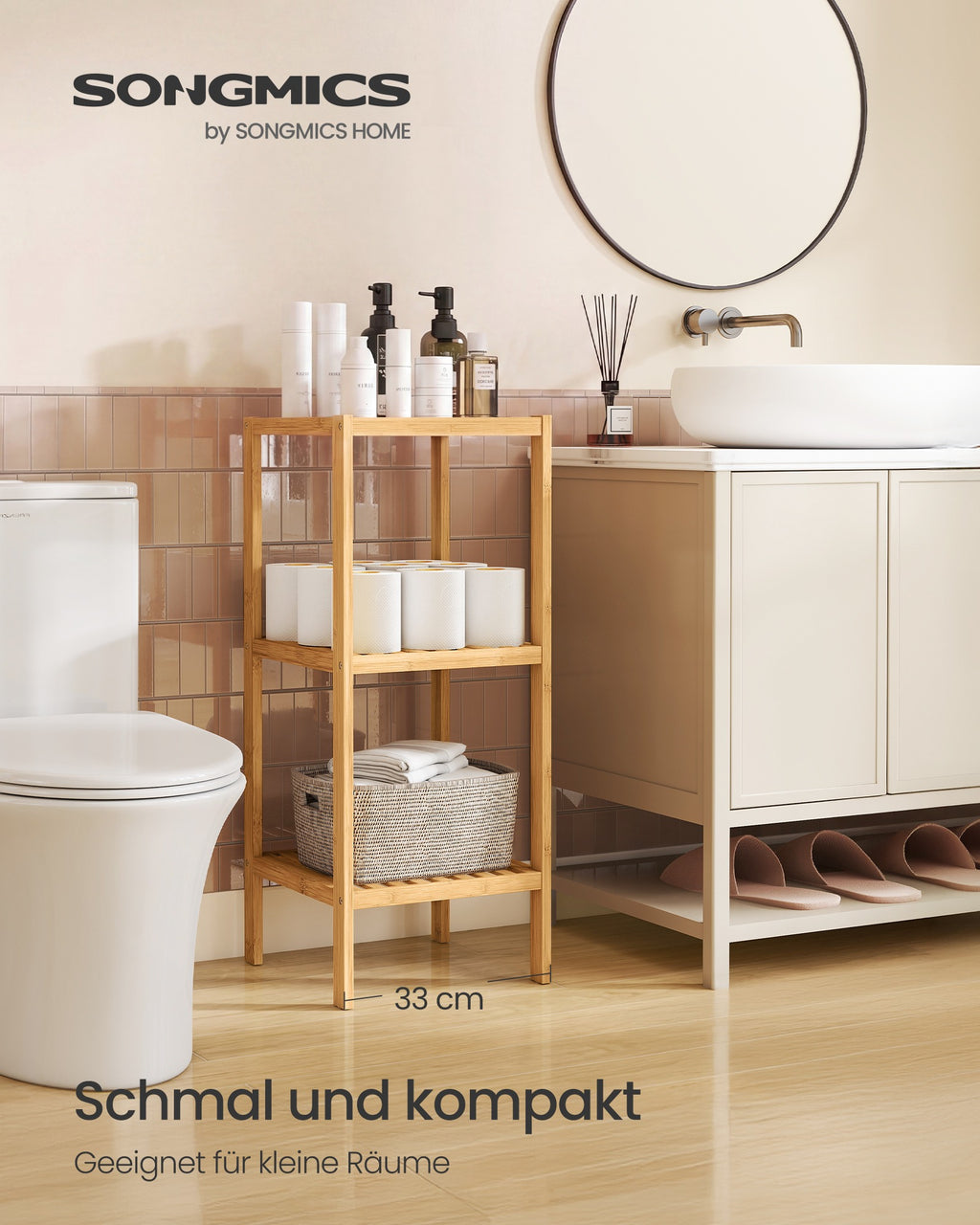Badezimmerregal Bambus naturfarben 33x33x79,5 cm