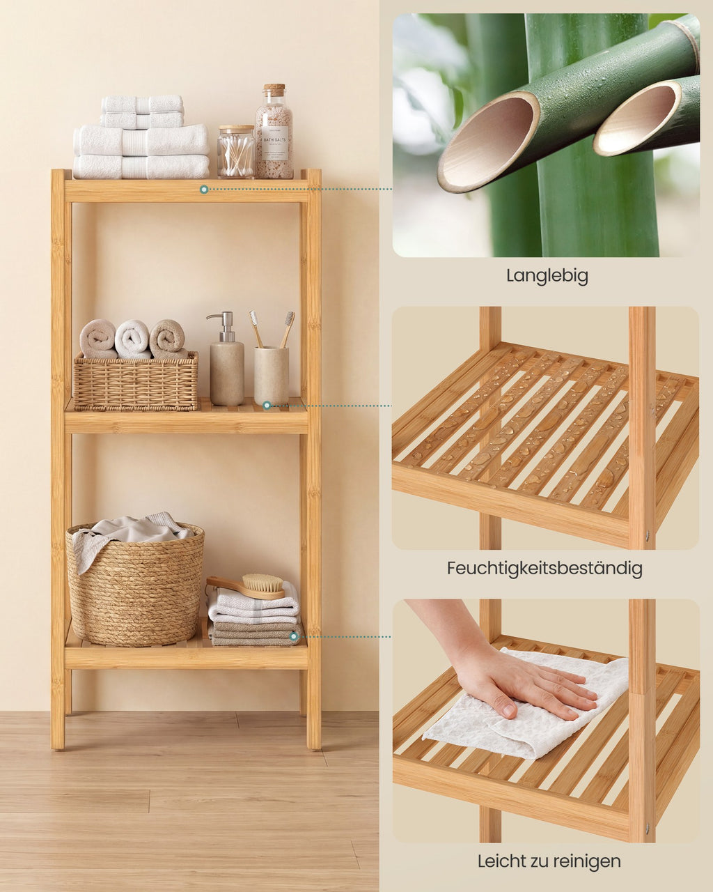 Badezimmerregal Bambus naturfarben 33x33x79,5 cm
