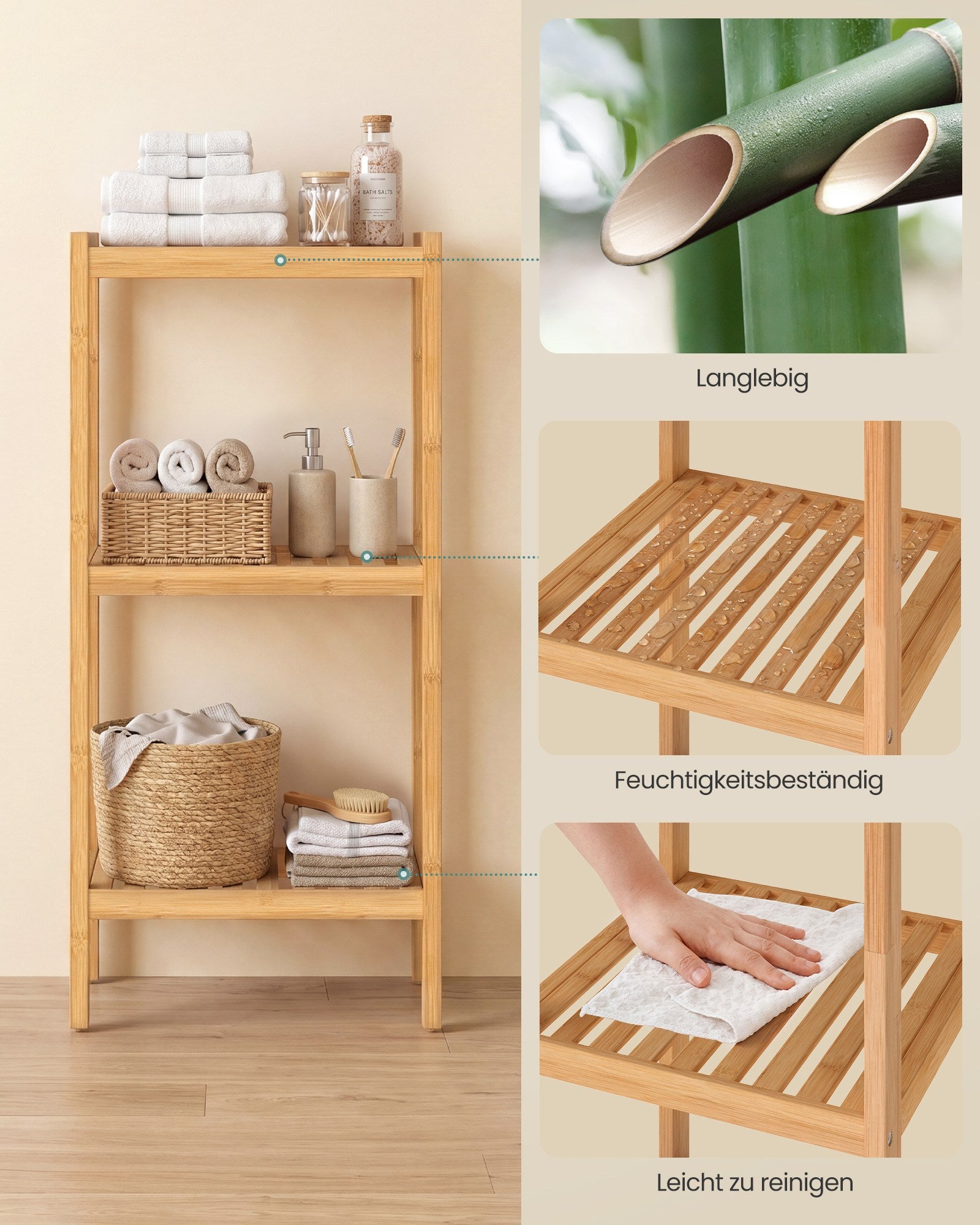 Badezimmerregal Bambus naturfarben 33x33x79,5 cm