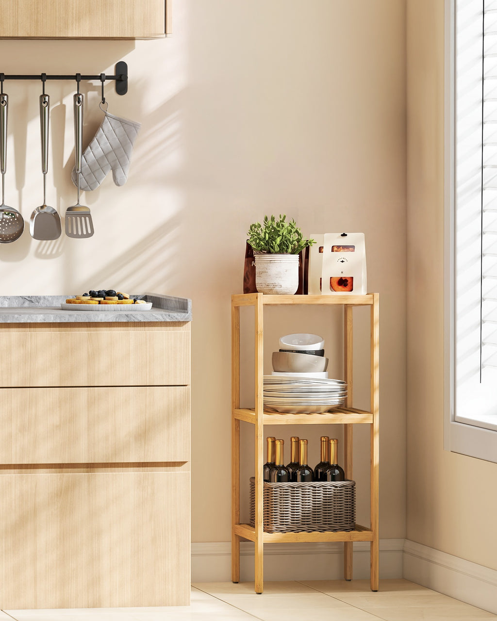 Badezimmerregal Bambus naturfarben 33x33x79,5 cm