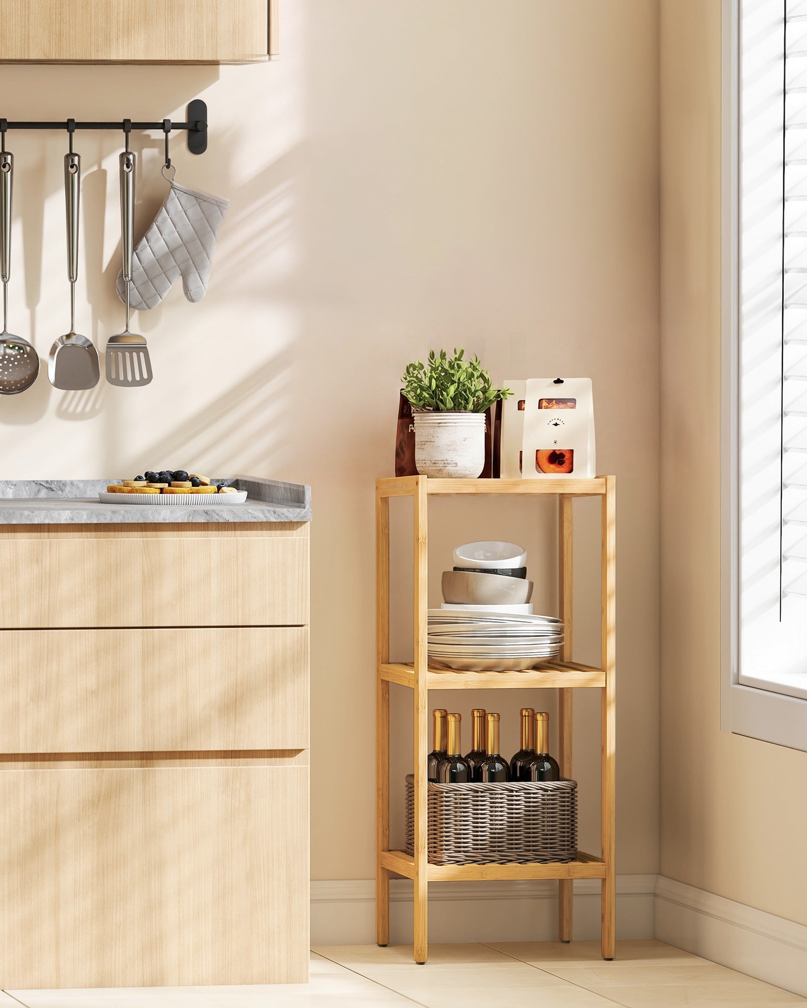 Badezimmerregal Bambus naturfarben 33x33x79,5 cm