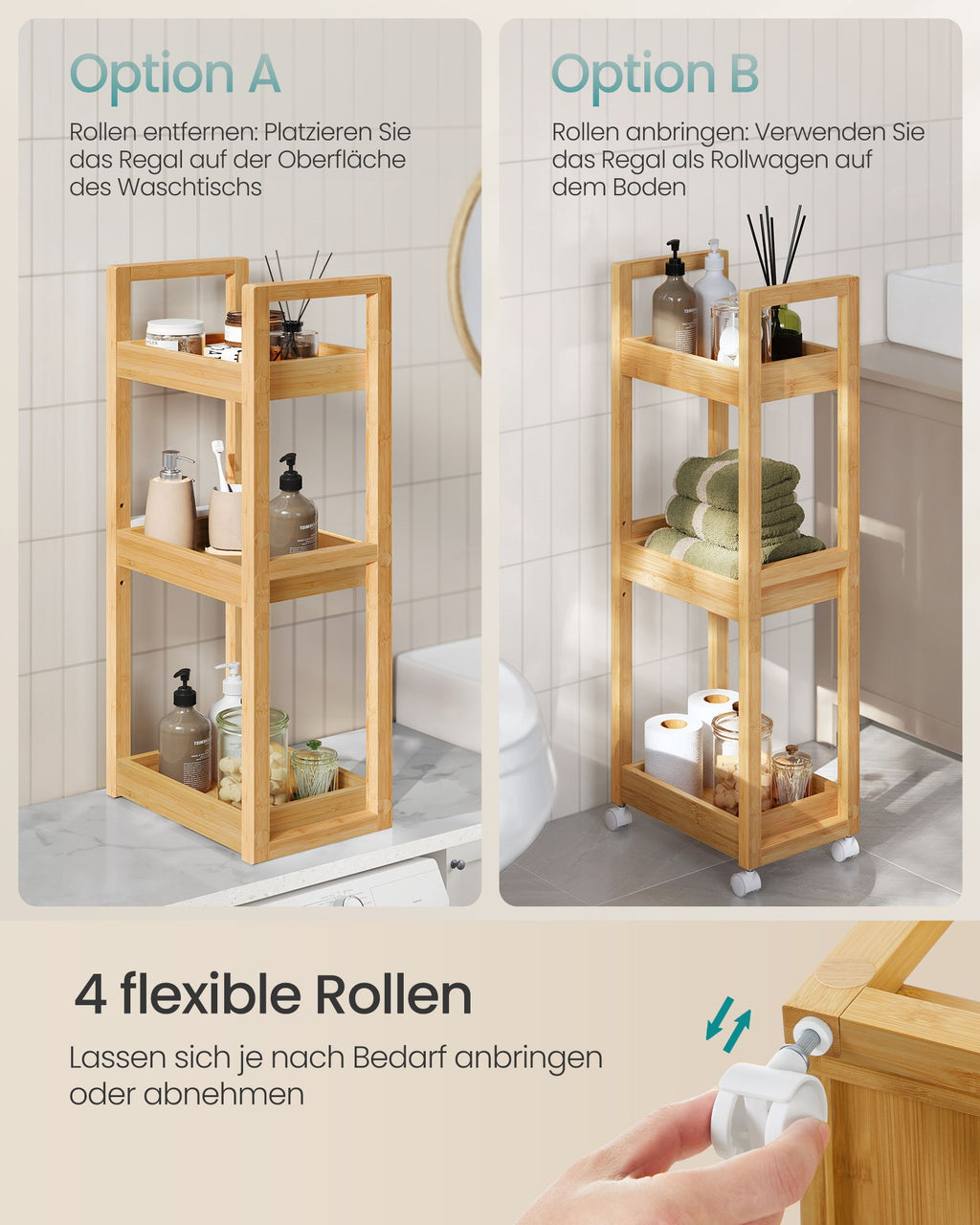 Badezimmerregal mit 3 Ebenen schmal platzsparend