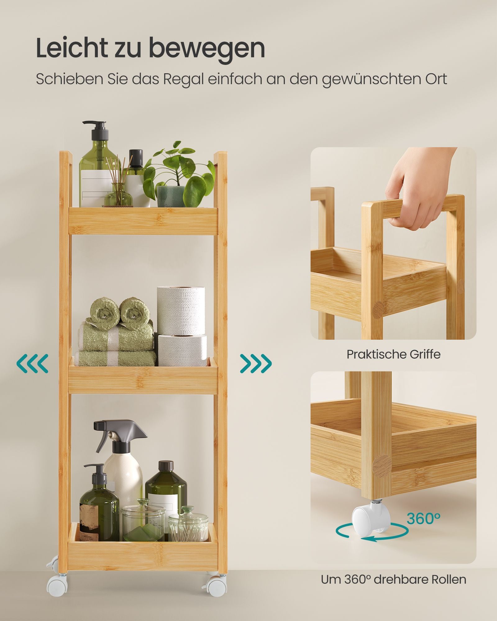 Badezimmerregal mit 3 Ebenen schmal platzsparend