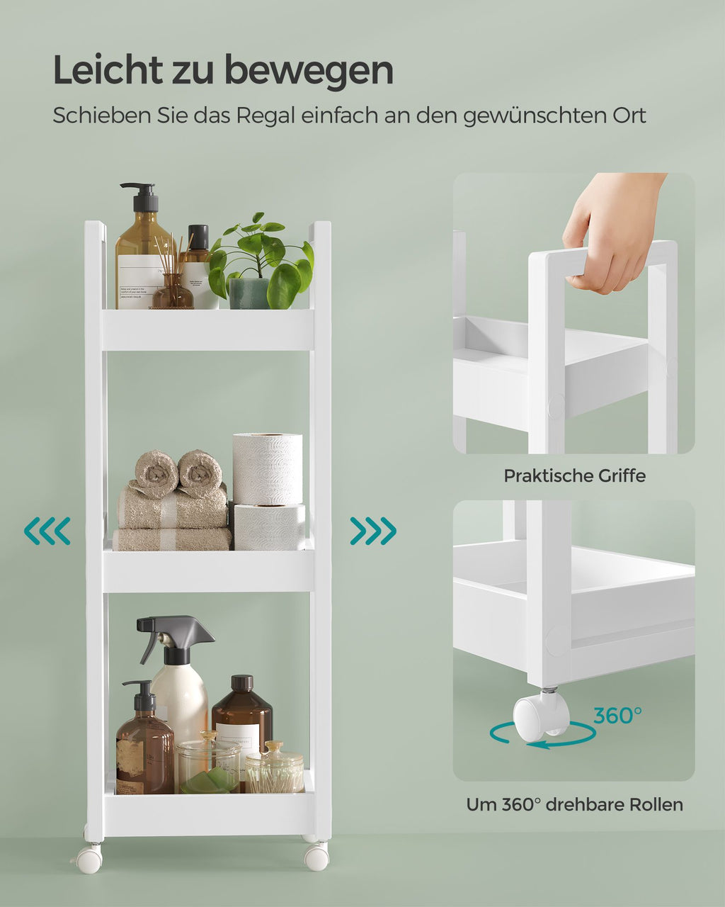 Badezimmerregal mit 3 Ebenen schmal platzsparend weiß