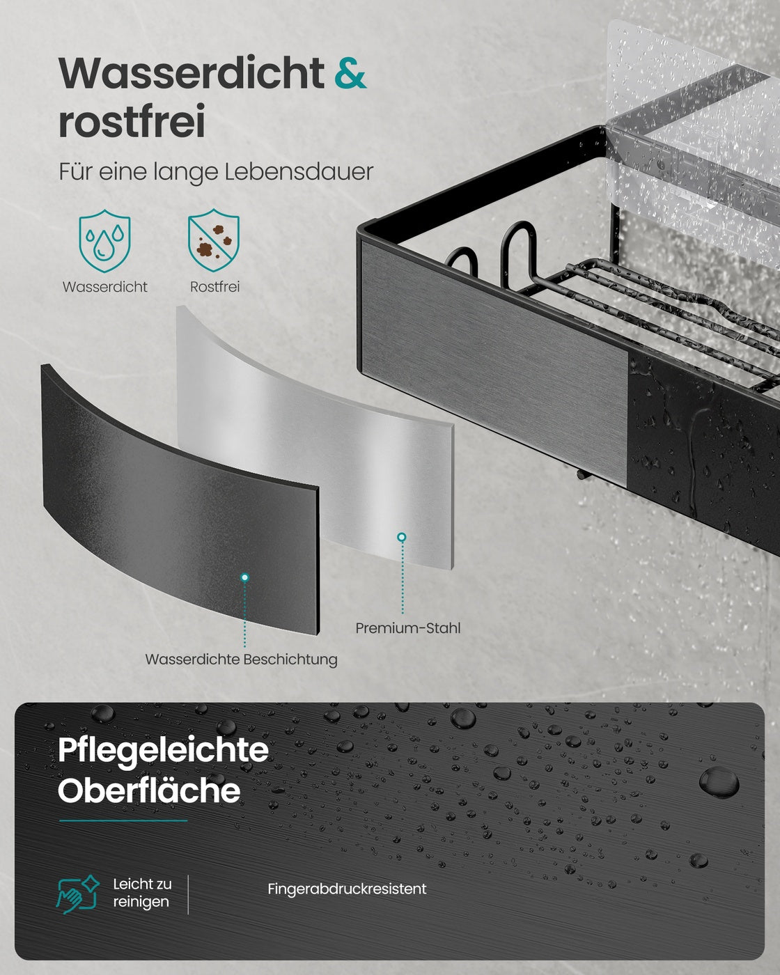 Duschregal, Badablage ohne Bohren, rostfreier Stahl