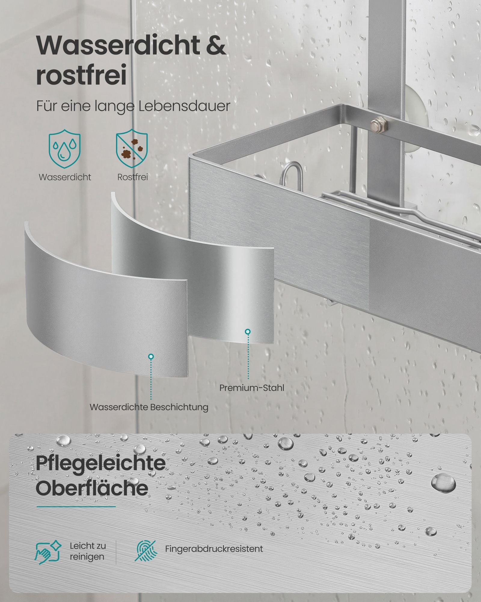 Duschablage zum Hängen ohne Bohren 2 Ebenen Silber