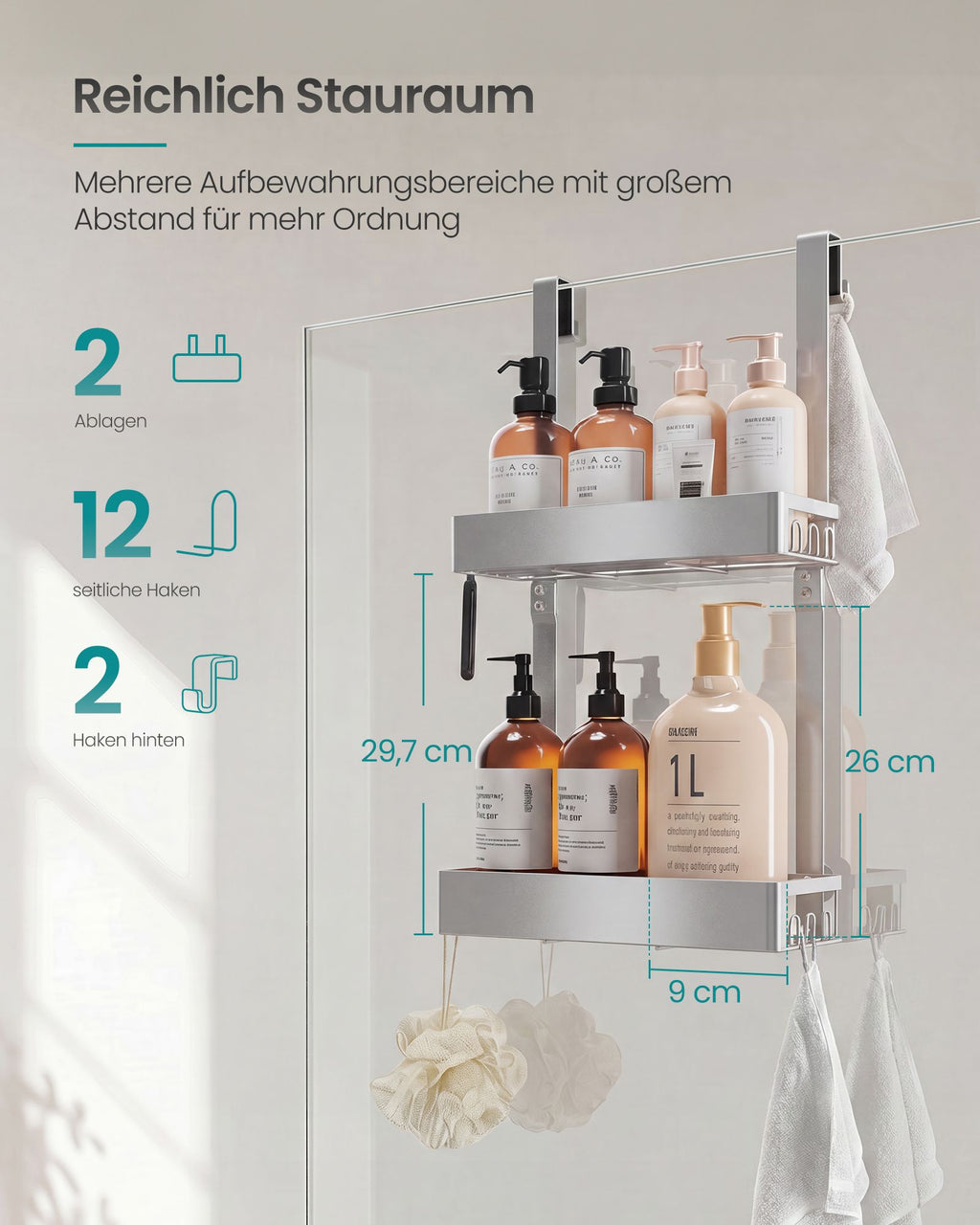 Duschablage zum Hängen ohne Bohren 2 Ebenen Silber