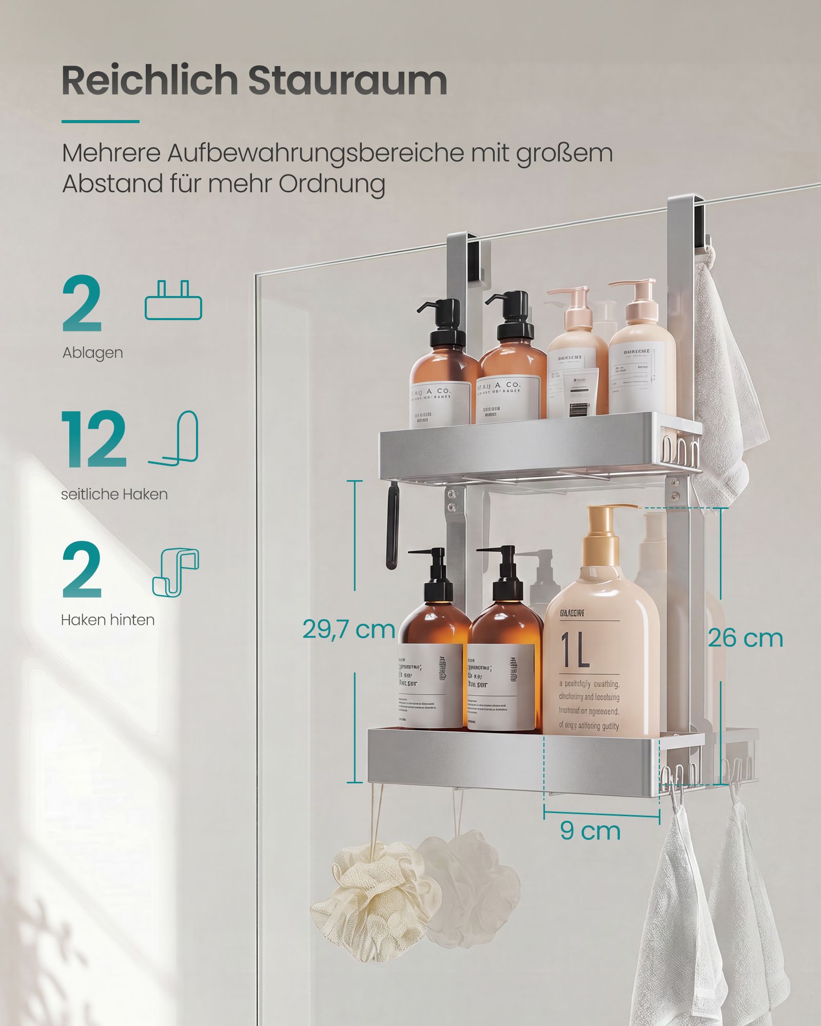 Duschablage zum Hängen ohne Bohren 2 Ebenen Silber