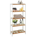 Badezimmerregal mit 5 Ebenen aus Bambus 26 x 60 x 130 cm wolkenweiß-naturbeige