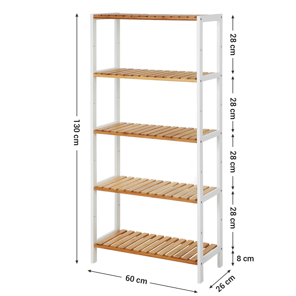 Badezimmerregal mit 5 Ebenen aus Bambus 26 x 60 x 130 cm wolkenweiß-naturbeige