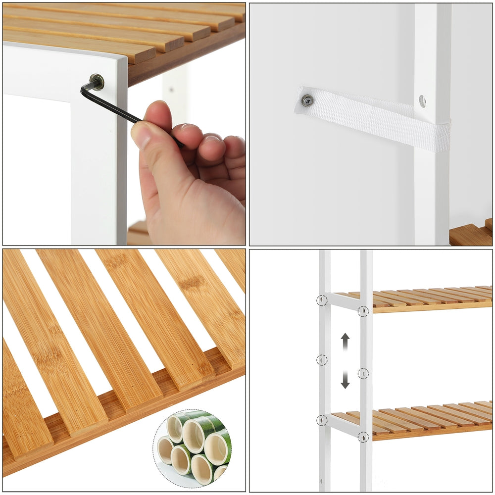 Badezimmerregal mit 5 Ebenen aus Bambus 26 x 60 x 130 cm wolkenweiß-naturbeige